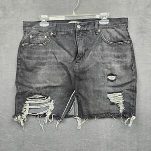 Free People Black Denim Jean Skirt Distressed Size 31